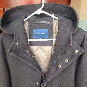 Cole Haan Black Wool Blend Hooded Jacket Size L